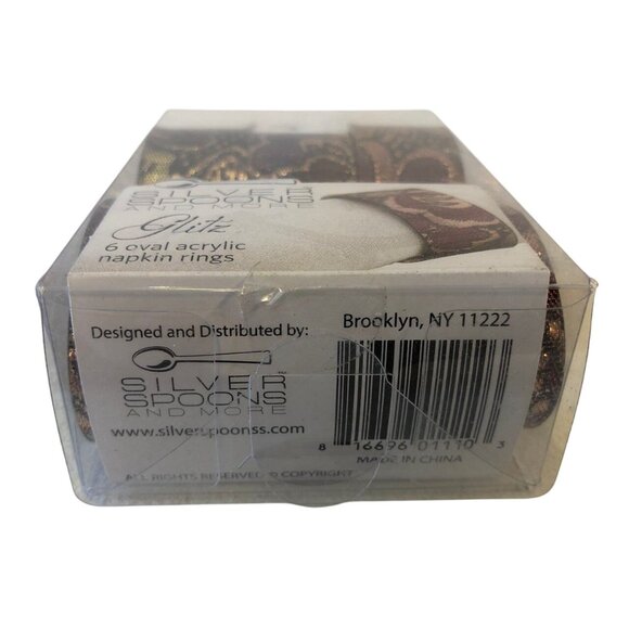 Silver Spoons Napkin Rings Set Of 6 Oval Acrylic Burgandy Gold Glitz Boxed - Picture 3 of 8